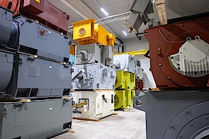 Large high voltage electric motors stored at Menzel Germany warehouse